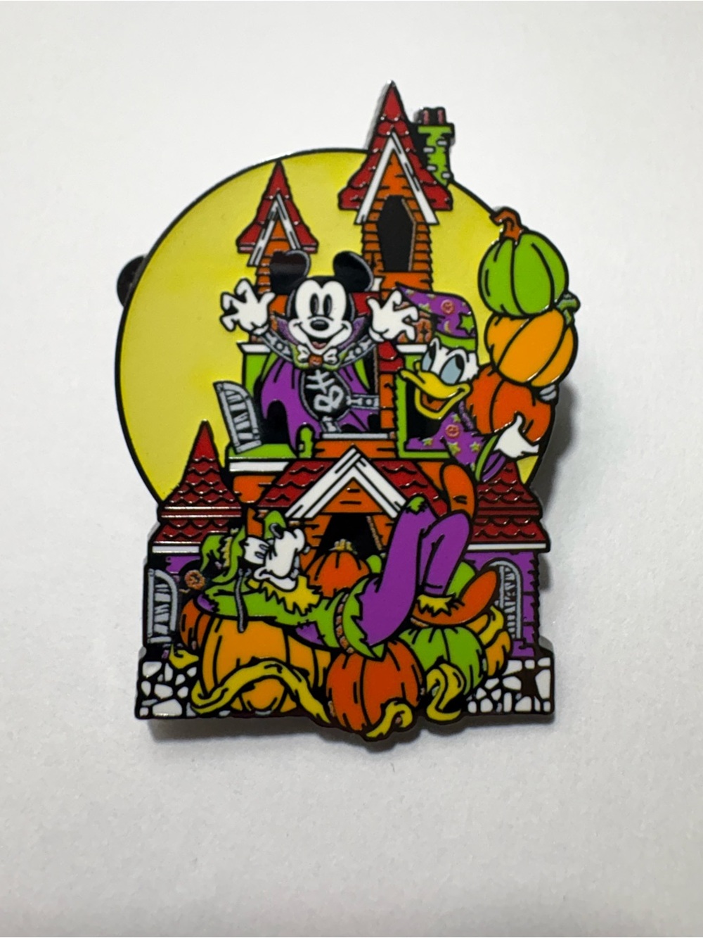Disney Halloween Enamel Pin with Mickey & Donald - Yellow, Orange, Purple, Green